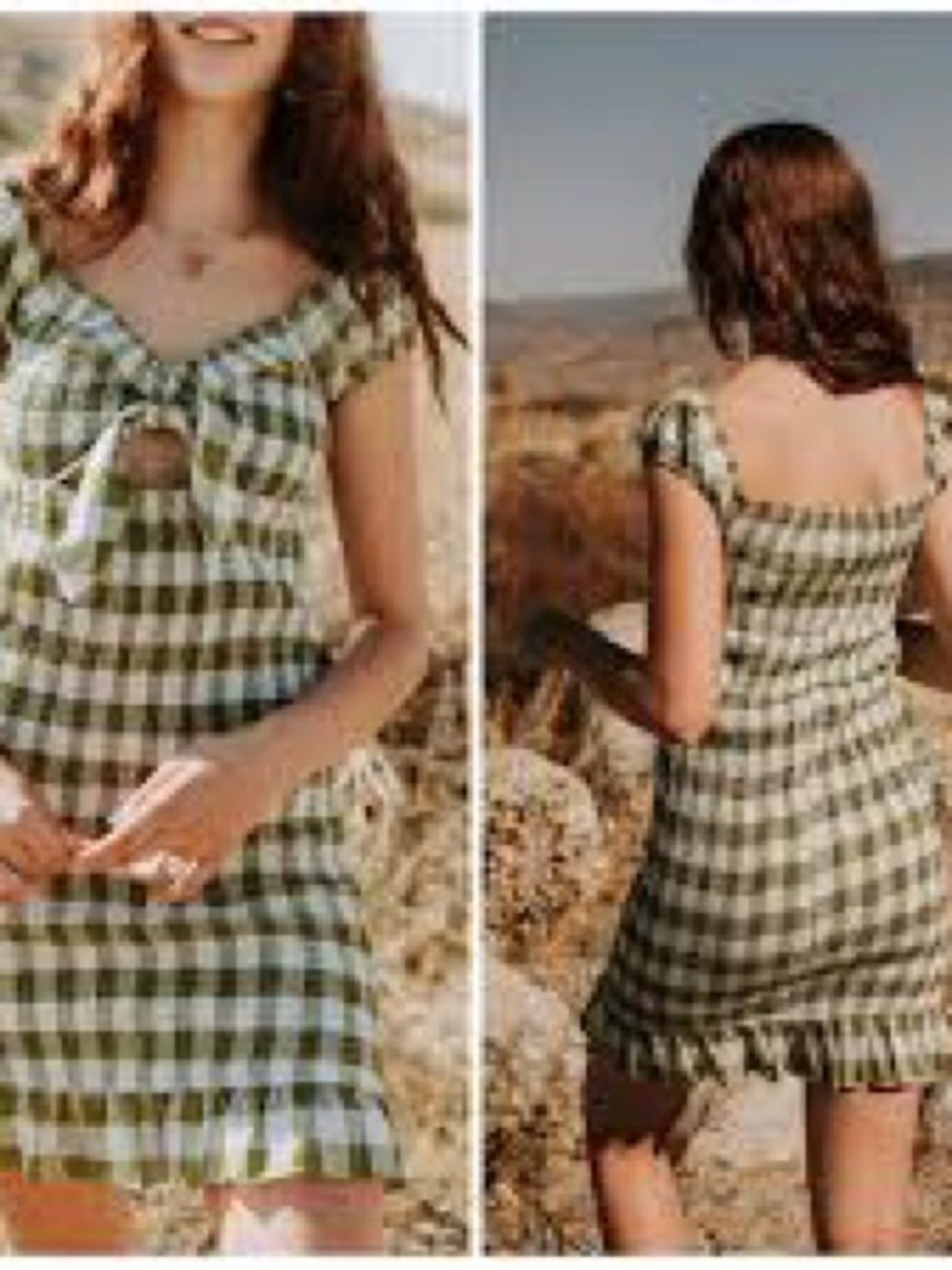 Papermoon Green and White Gingham Tie-Front Mini Dress